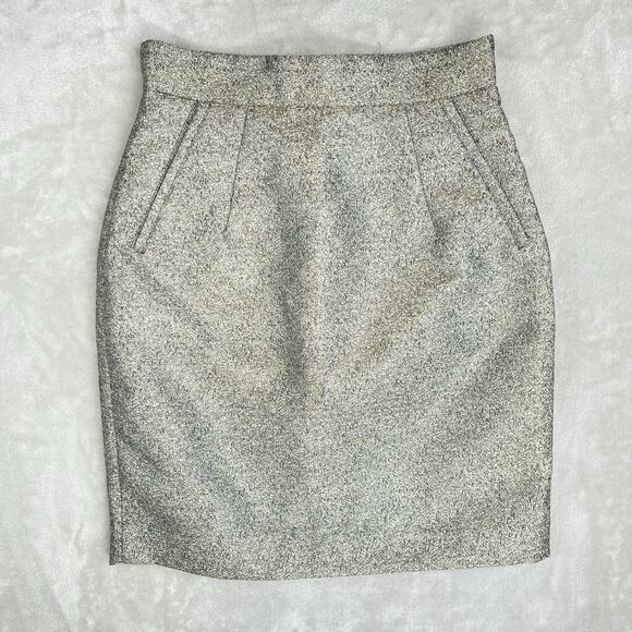 Shimmery Glittery Gold H&M Pencil Mini Skirt High Waist Size 6 Secretary Party - Picture 1 of 9